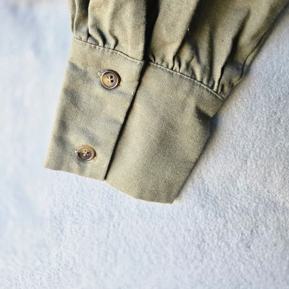 Pretty Lavish Olive Green Linen Blend Cropped Shirt and Shorts Set Size 10‎